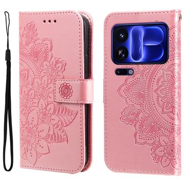 Xiaomi 18 Pro Max Mandala -lompakkokotelo rannehihnalla - vaaleanpunainen
