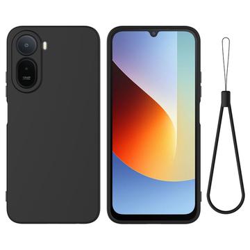 Xiaomi Poco C81 Pro Nestemäinen silikonikotelo käsihihnalla - Musta