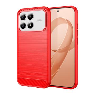 Xiaomi Poco F9 Pro Harjattu TPU Suojakuori - Hiilikuitu - punainen