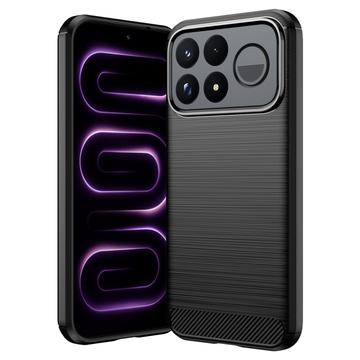 Xiaomi Poco F9 Ultra Harjattu TPU Suojakuori - Hiilikuitu - Musta