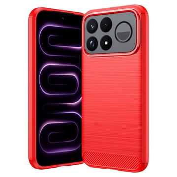 Xiaomi Poco F9 Ultra Harjattu TPU Suojakuori - Hiilikuitu - punainen
