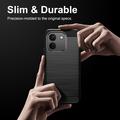 Xiaomi Poco X8 Power Harjattu TPU Suojakuori - Hiilikuitu - Musta