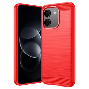 Xiaomi Poco X8 Power Harjattu TPU Suojakuori - Hiilikuitu - punainen