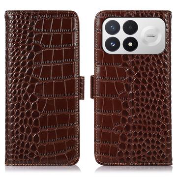 Xiaomi Redmi K100 Pro/Poco F9 Pro Crocodile Lompakkomallinen Nahkakotelo kanssa RFID - Ruskea