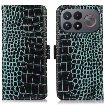 Xiaomi Redmi K100 Pro Max/Poco F9 Ultra Crocodile Lompakkomallinen Nahkakotelo kanssa RFID - Vihreä