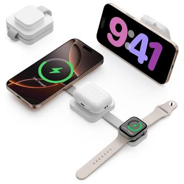 Y222 15W:n erittäin kompakti 3-in-1-magneettinen MagSafe-langaton laturi – valkoinen
