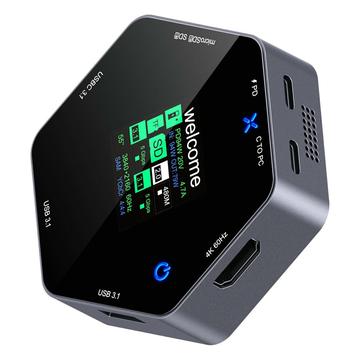 YC-931 8-in-1 4K USB-C -keskitin OLED-näytöllä - 100W PD-lataus - musta