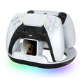 YZC-523 Kaksipaikkainen latausteline PS5/PS5 Edge -ohjaimille - RGB-telakka, OLED-näyttö - valkoinen