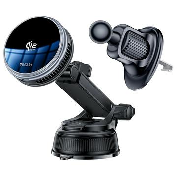 Yesido C326 Qi2 25W:n magneettinen langaton autolaturi jäähdytyksellä - musta