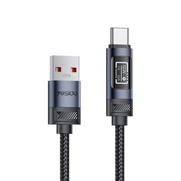 Yesido CA138C 66W:n pikalatauskaapeli USB-C-liitännällä ja digitaalisella näytöllä - 1.2m - musta