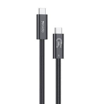 Yesido CA211 Thunderbolt 5 USB-C -kaapeli - 240W:n pikalataus, 16K-videotuki, 80 Gbps, 1m - musta