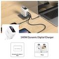 Yesido YC114 140W GaN-laturi - 2x USB-C, USB-A, TFT-näyttö - valkoinen