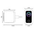 Yesido YC114 140W GaN-laturi - 2x USB-C, USB-A, TFT-näyttö - valkoinen