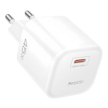 Yesido YC116 45W:n USB-C-GaN-laturi USB-C-kaapelilla – valkoinen