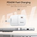 Yesido YC116 45W:n USB-C-GaN-laturi USB-C-kaapelilla – valkoinen