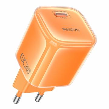 Yesido YC117 60W:n USB-C-GaN-laturi USB-C-kaapelilla – oranssi