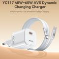 Yesido YC117 60W:n USB-C-GaN-laturi USB-C-kaapelilla – valkoinen