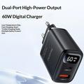 Yesido YC122 -nopealaturi, kaksi PD-porttia, 60W, digitaalinäyttö - musta