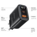 Yesido YC122 -nopealaturi, kaksi PD-porttia, 60W, digitaalinäyttö - musta
