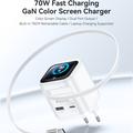 Yesido YC123 70W:n GaN-pikalaturi - TFT-näyttö, 2x USB-C, USB-A, 70cm:n USB-C-kaapeli - valkoinen