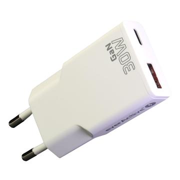 everActive SC-380Q GaN Super Slim 30W laturi USB QC3.0 & USB-C PD-portilla - Valkoinen