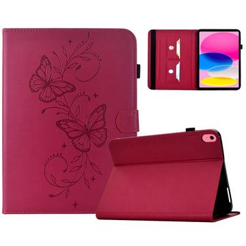 iPad 2022/2025 Butterfly Smart Folio -kotelo korttipaikoilla - kirkkaan vaaleanpunainen