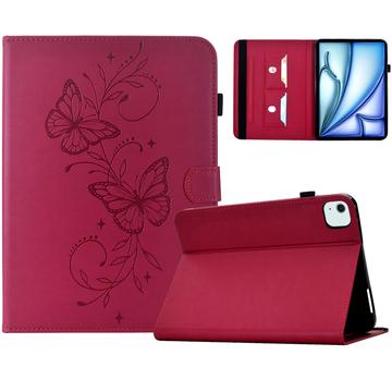 iPad Air 11 2026/iPad Pro 11 2022/iPad Air 2022 Butterfly Smart Folio -kotelo korttipaikoilla - kirkkaan vaaleanpunainen