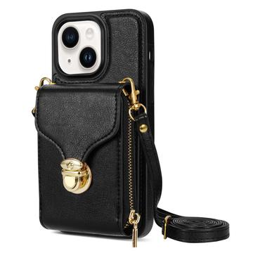 iPhone 14 Plus Kaikki yhdessä -kotelo, jossa lompakko ja hihna - musta