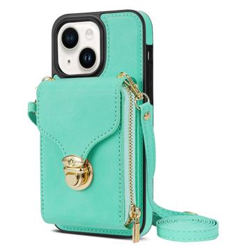 iPhone 14 Plus Kaikki yhdessä -kotelo, jossa lompakko ja hihna - Mintunvärinen