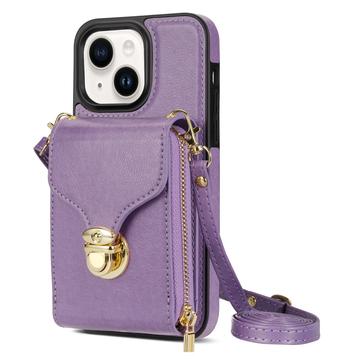 iPhone 14 Plus Kaikki yhdessä -kotelo, jossa lompakko ja hihna - violetti