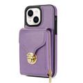 iPhone 14 Plus Kaikki yhdessä -kotelo, jossa lompakko ja hihna - violetti