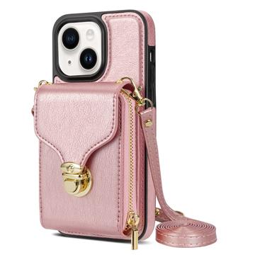 iPhone 14 Plus Kaikki yhdessä -kotelo, jossa lompakko ja hihna - ruusukultainen