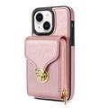 iPhone 14 Plus Kaikki yhdessä -kotelo, jossa lompakko ja hihna - ruusukultainen