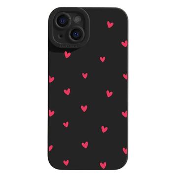 iPhone 14 Plus Ohut TPU-kotelo sydänkuviolla - Musta / punainen
