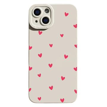 iPhone 14 Plus Ohut TPU-kotelo sydänkuviolla - Valkoinen / punainen