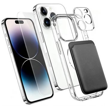 iPhone 14 Pro Max 4-in-1 MagSafe -suojasarja korttitaskulla - kirkas / musta