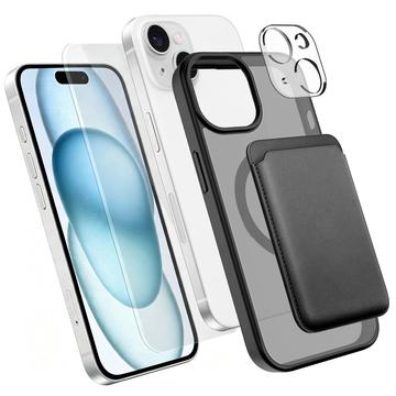 iPhone 15 4-in-1 MagSafe -suojasarja korttitelineellä - musta