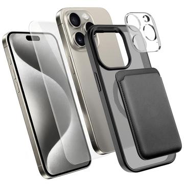 iPhone 15 Pro Max 4-in-1 MagSafe -suojasarja korttitelineellä - musta