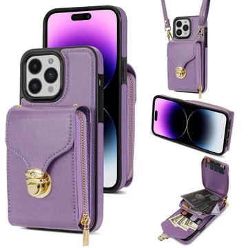 iPhone 16 Pro Kaikki yhdessä -kotelo, jossa lompakko ja hihna - violetti