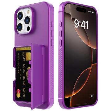 iPhone 16 Pro Hybridikotelo - Piilotettu Peili ja Korttipaikka - Purppura