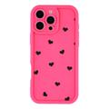 iPhone 16 Pro Max Sydänkuvioinen iskunkestävä TPU-kotelo kohoreunoilla - Kuuma Pinkki