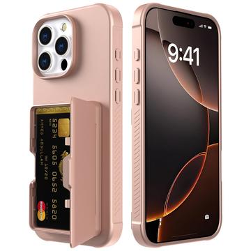 iPhone 16 Pro Max Hybridikotelo - Piilotettu Peili ja Korttipaikka - Pinkki