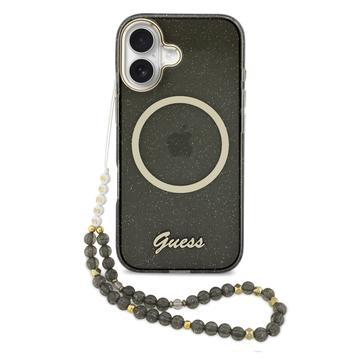 iPhone 17 Guess IML Glitter Script Hihnakotelo - MagSafe-yhteensopiva - musta