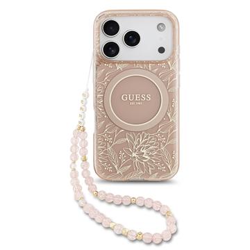 iPhone 17 Pro Guess IML Flowers Allover Electro Kotelo Pearl Hihna - MagSafe yhteensopiva - Pinkki