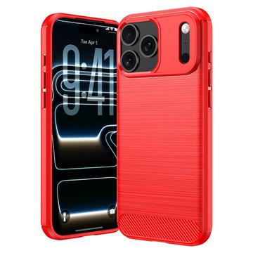 iPhone 18 Pro Harjattu TPU Suojakuori - Hiilikuitu - punainen