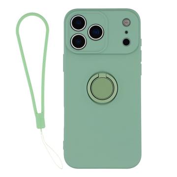 iPhone 18 Pro Nestemäinen silikonikuori sormuspidikkeellä ja rannehihnalla - minttu