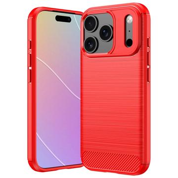 iPhone 18 Pro Max Harjattu TPU Suojakuori - Hiilikuitu - punainen