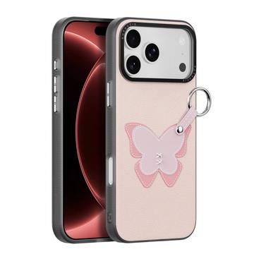 iPhone 18 Pro Max Dux Ducis Luvy Kotelo sormi rengas / käsi hihna - Vaaleanpunainen / Perhonen
