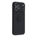 iPhone 18 Pro Max Nestemäinen silikonikuori sormuspidikkeellä ja rannehihnalla - musta