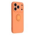 iPhone 18 Pro Max Nestemäinen silikonikuori sormuspidikkeellä ja rannehihnalla - oranssi